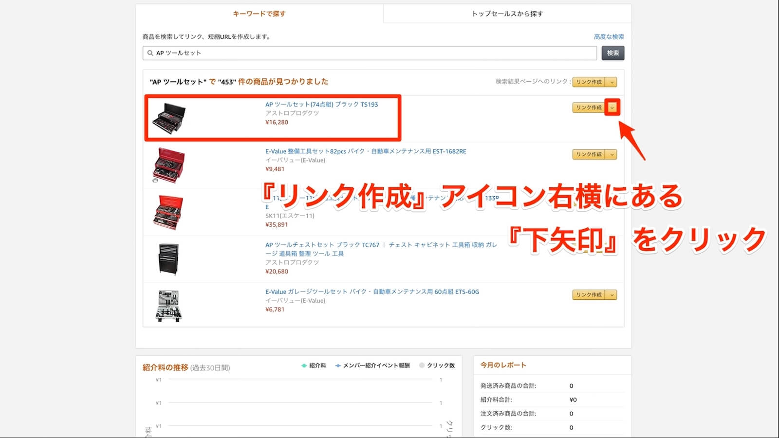 Amazon Associate Product Search Screen Capture