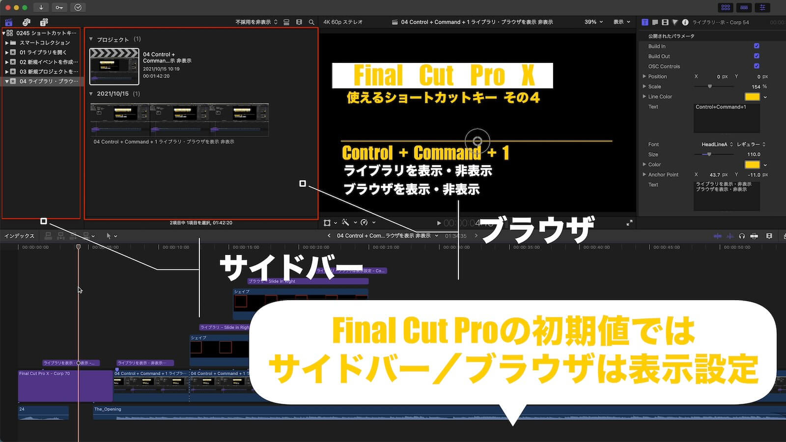 Final Cut Pro sidebar browser display screen