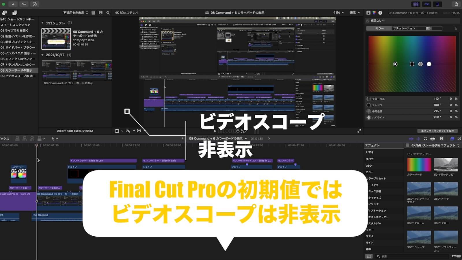 Final Cut Pro videoscope hidden screen