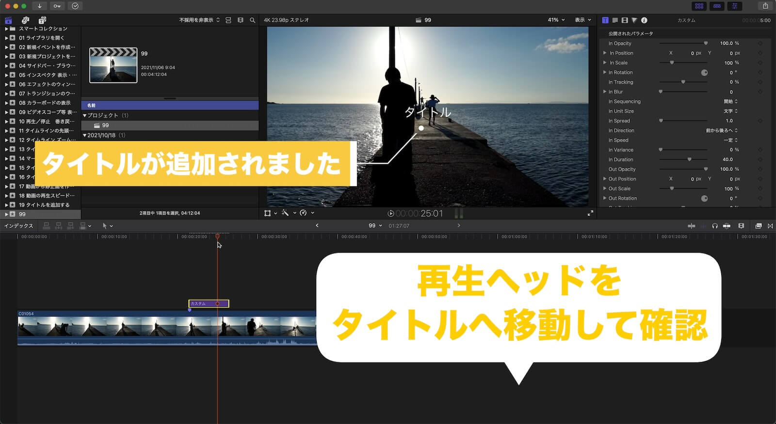 Image with custom title added with Final Cut Pro shortcut key Control + T